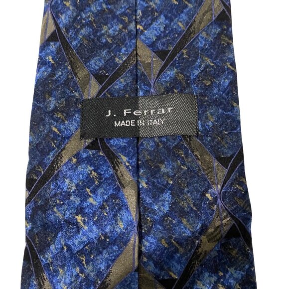 J Ferrar Mens Silk Tie Blue Italy Abstract Art to Wear Business Career Office - Picture 3 of 4